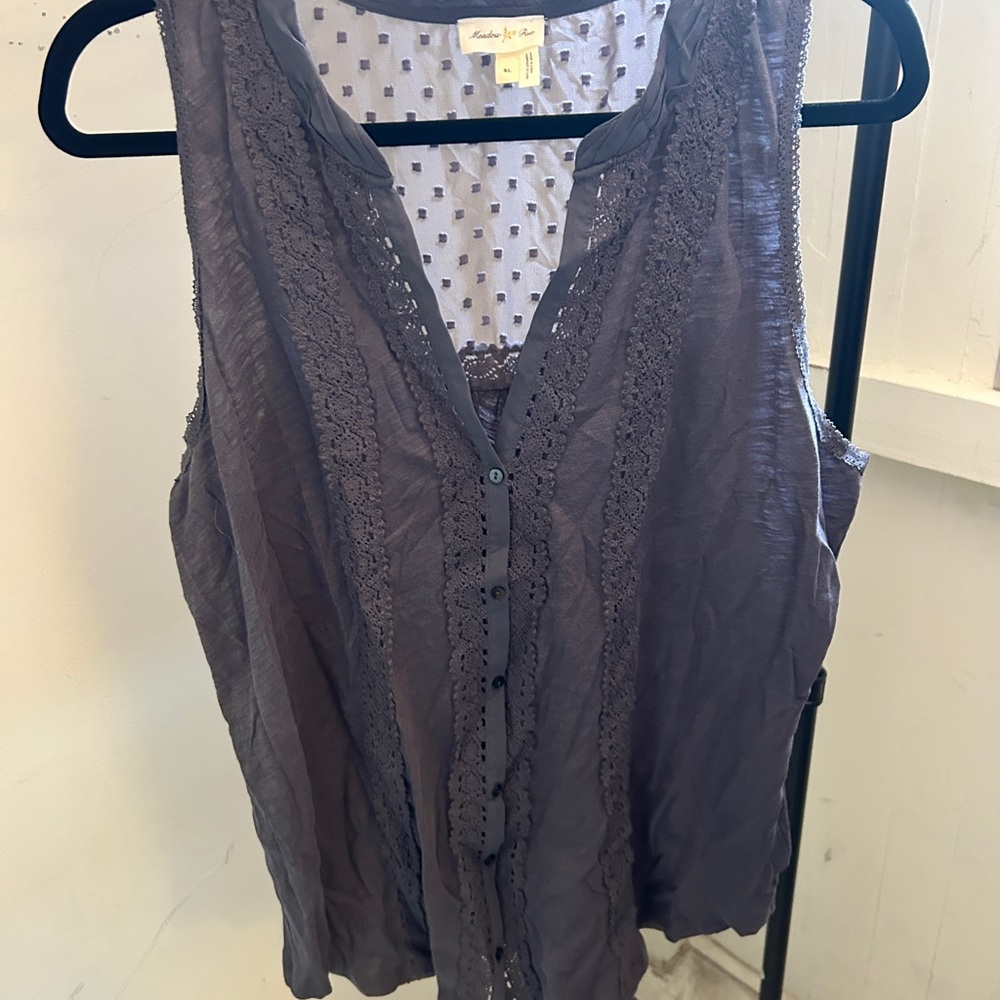 Meadow Rue Blue Lace Sleeveless Blouse